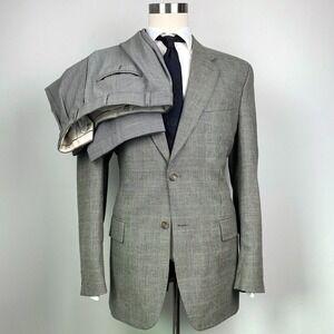 Ralph Lauren Men Wool Silk Gray Plaid 2-pc Suit 42L Mismatched‎ Pants 36x31 Cuff